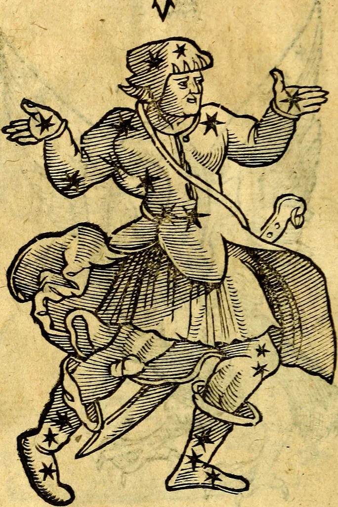 An illustration from C. Ivlii Hygini, Avgvsti liberti, Fabvlarvm liber ... Eivsdem Poeticon astronomicon libri quatuor. Quibus accessererunt similis argumenti, Palæphati De fabulosis narrationibus liber I. F. Fvlgentii Placiadis ... Mythologiarum libri III. Eivsdem De vocum antiquarum interpretatione liber I. Phornvti De natura deorum, siue Poëticarum fabularum allegoriis, speculatio. Albrici ... De deorum imaginibus liber. Arati fragmentum, Germanico Cæsare interprete. Eivsdem Phænomena græcè, cu interpretatione latina. Apollodori Biblioth. siue De decorum origine. Lilii. G. Gyraldi. De musis syntagnia. Index rerum sententiarum, & fabularum ... copiosissimus, 1578, leaf 177