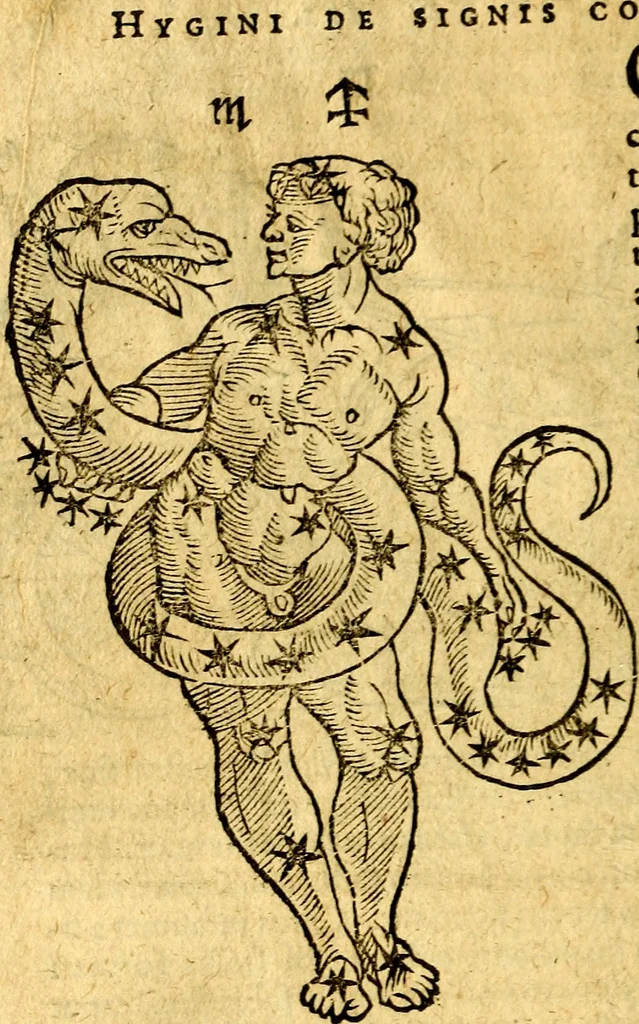 An illustration from C. Ivlii Hygini, Avgvsti liberti, Fabvlarvm liber ... Eivsdem Poeticon astronomicon libri quatuor. Quibus accessererunt similis argumenti, Palæphati De fabulosis narrationibus liber I. F. Fvlgentii Placiadis ... Mythologiarum libri III. Eivsdem De vocum antiquarum interpretatione liber I. Phornvti De natura deorum, siue Poëticarum fabularum allegoriis, speculatio. Albrici ... De deorum imaginibus liber. Arati fragmentum, Germanico Cæsare interprete. Eivsdem Phænomena græcè, cu interpretatione latina. Apollodori Biblioth. siue De decorum origine. Lilii. G. Gyraldi. De musis syntagnia. Index rerum sententiarum, & fabularum ... copiosissimus, 1578, leaf 183
