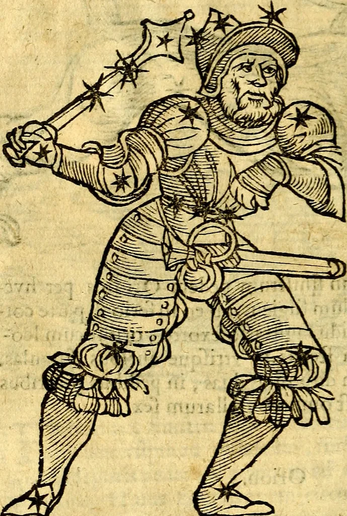 An illustration from C. Ivlii Hygini, Avgvsti liberti, Fabvlarvm liber ... Eivsdem Poeticon astronomicon libri quatuor. Quibus accessererunt similis argumenti, Palæphati De fabulosis narrationibus liber I. F. Fvlgentii Placiadis ... Mythologiarum libri III. Eivsdem De vocum antiquarum interpretatione liber I. Phornvti De natura deorum, siue Poëticarum fabularum allegoriis, speculatio. Albrici ... De deorum imaginibus liber. Arati fragmentum, Germanico Cæsare interprete. Eivsdem Phænomena græcè, cu interpretatione latina. Apollodori Biblioth. siue De decorum origine. Lilii. G. Gyraldi. De musis syntagnia. Index rerum sententiarum, & fabularum ... copiosissimus, 1578, leaf 201