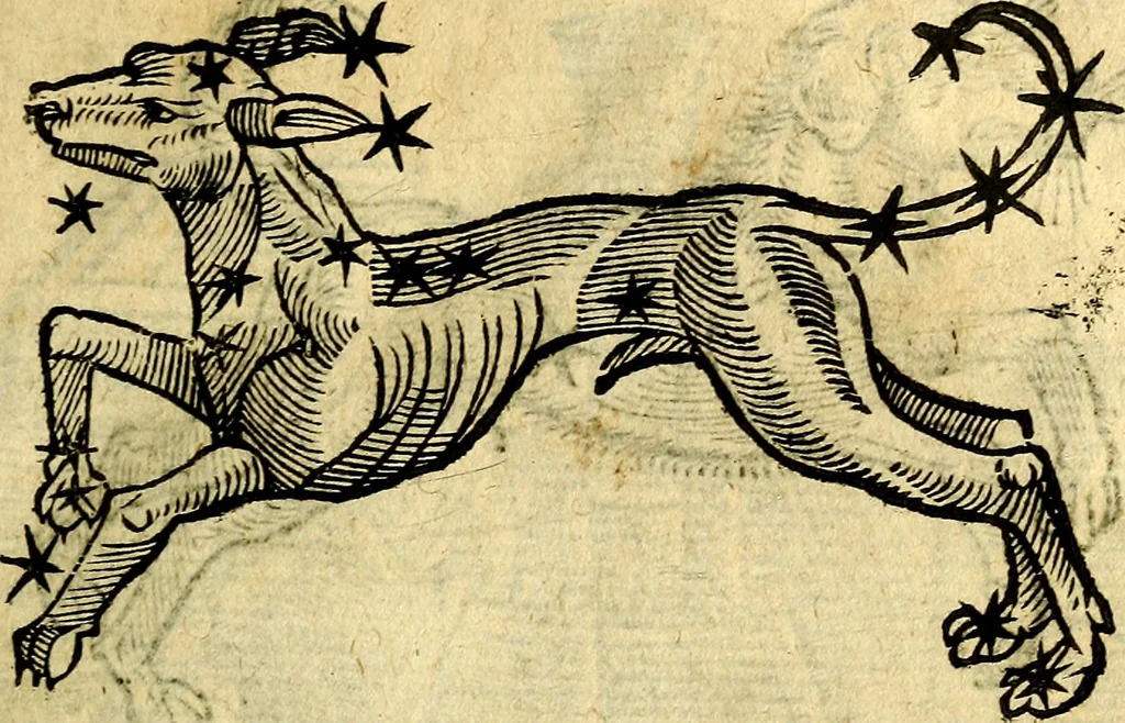 An illustration from C. Ivlii Hygini, Avgvsti liberti, Fabvlarvm liber ... Eivsdem Poeticon astronomicon libri quatuor. Quibus accessererunt similis argumenti, Palæphati De fabulosis narrationibus liber I. F. Fvlgentii Placiadis ... Mythologiarum libri III. Eivsdem De vocum antiquarum interpretatione liber I. Phornvti De natura deorum, siue Poëticarum fabularum allegoriis, speculatio. Albrici ... De deorum imaginibus liber. Arati fragmentum, Germanico Cæsare interprete. Eivsdem Phænomena græcè, cu interpretatione latina. Apollodori Biblioth. siue De decorum origine. Lilii. G. Gyraldi. De musis syntagnia. Index rerum sententiarum, & fabularum ... copiosissimus, 1578, leaf 202