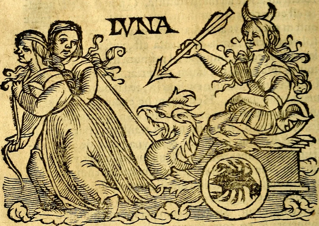An illustration from C. Ivlii Hygini, Avgvsti liberti, Fabvlarvm liber ... Eivsdem Poeticon astronomicon libri quatuor. Quibus accessererunt similis argumenti, Palæphati De fabulosis narrationibus liber I. F. Fvlgentii Placiadis ... Mythologiarum libri III. Eivsdem De vocum antiquarum interpretatione liber I. Phornvti De natura deorum, siue Poëticarum fabularum allegoriis, speculatio. Albrici ... De deorum imaginibus liber. Arati fragmentum, Germanico Cæsare interprete. Eivsdem Phænomena græcè, cu interpretatione latina. Apollodori Biblioth. siue De decorum origine. Lilii. G. Gyraldi. De musis syntagnia. Index rerum sententiarum, & fabularum ... copiosissimus, 1578, leaf 223