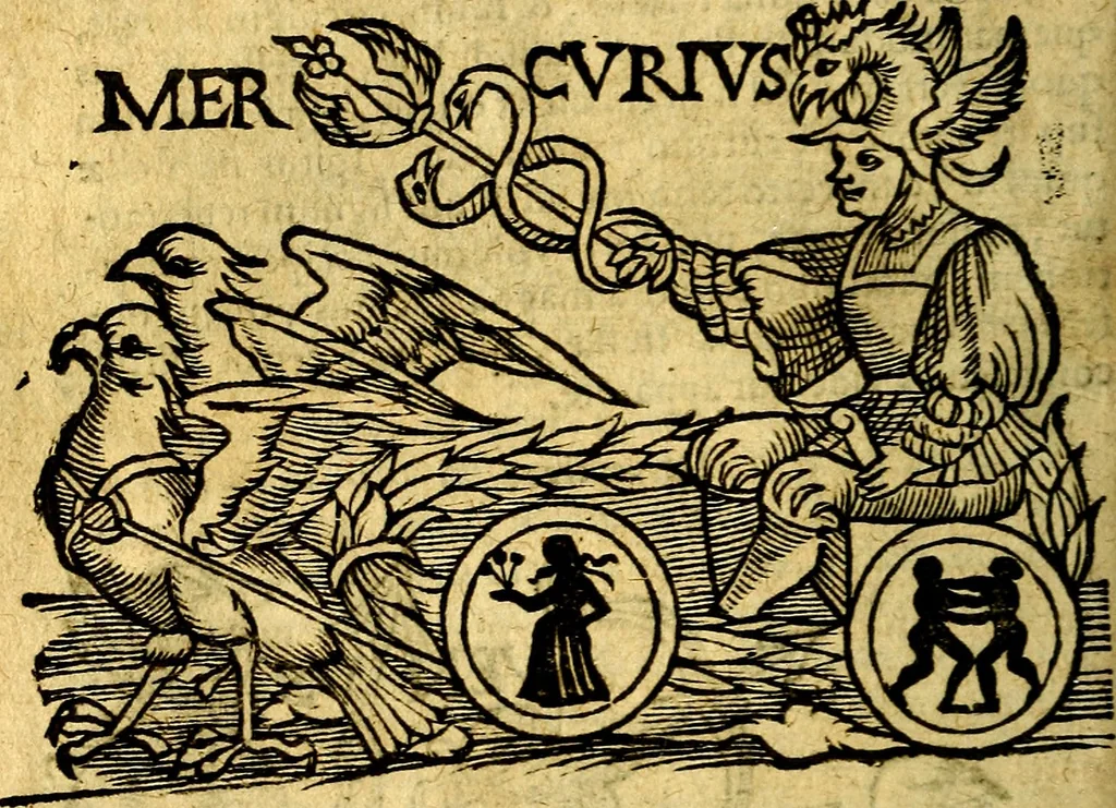 An illustration from C. Ivlii Hygini, Avgvsti liberti, Fabvlarvm liber ... Eivsdem Poeticon astronomicon libri quatuor. Quibus accessererunt similis argumenti, Palæphati De fabulosis narrationibus liber I. F. Fvlgentii Placiadis ... Mythologiarum libri III. Eivsdem De vocum antiquarum interpretatione liber I. Phornvti De natura deorum, siue Poëticarum fabularum allegoriis, speculatio. Albrici ... De deorum imaginibus liber. Arati fragmentum, Germanico Cæsare interprete. Eivsdem Phænomena græcè, cu interpretatione latina. Apollodori Biblioth. siue De decorum origine. Lilii. G. Gyraldi. De musis syntagnia. Index rerum sententiarum, & fabularum ... copiosissimus, 1578, leaf 227