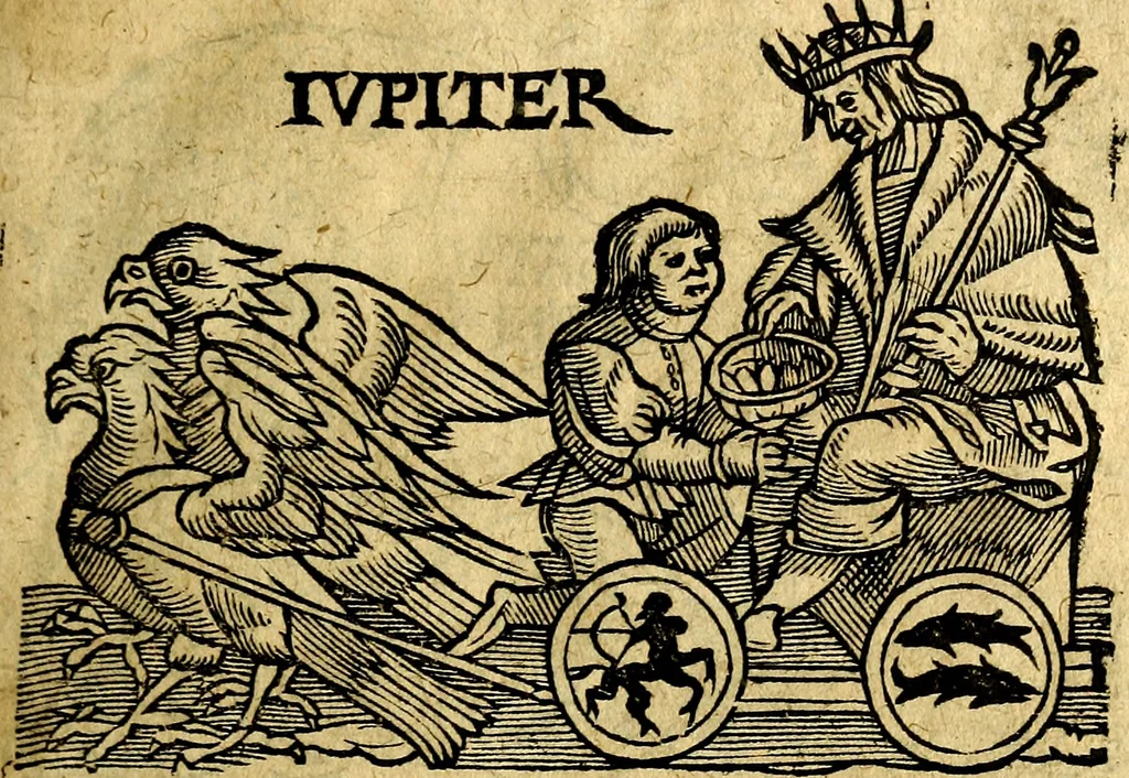 An illustration from C. Ivlii Hygini, Avgvsti liberti, Fabvlarvm liber ... Eivsdem Poeticon astronomicon libri quatuor. Quibus accessererunt similis argumenti, Palæphati De fabulosis narrationibus liber I. F. Fvlgentii Placiadis ... Mythologiarum libri III. Eivsdem De vocum antiquarum interpretatione liber I. Phornvti De natura deorum, siue Poëticarum fabularum allegoriis, speculatio. Albrici ... De deorum imaginibus liber. Arati fragmentum, Germanico Cæsare interprete. Eivsdem Phænomena græcè, cu interpretatione latina. Apollodori Biblioth. siue De decorum origine. Lilii. G. Gyraldi. De musis syntagnia. Index rerum sententiarum, & fabularum ... copiosissimus, 1578, leaf 228
