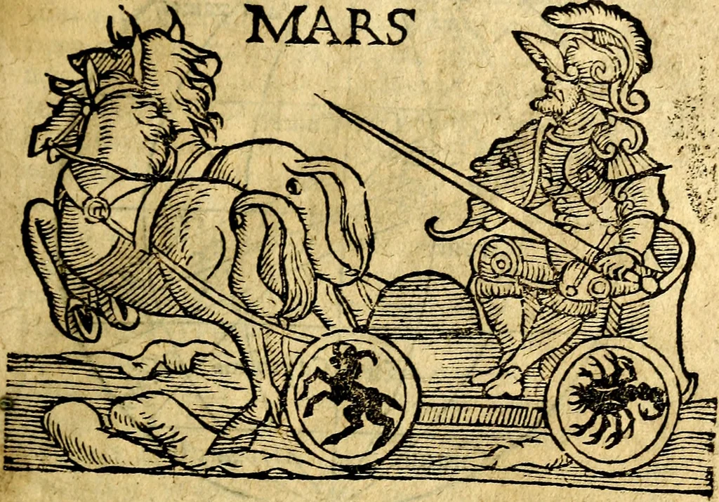 An illustration from C. Ivlii Hygini, Avgvsti liberti, Fabvlarvm liber ... Eivsdem Poeticon astronomicon libri quatuor. Quibus accessererunt similis argumenti, Palæphati De fabulosis narrationibus liber I. F. Fvlgentii Placiadis ... Mythologiarum libri III. Eivsdem De vocum antiquarum interpretatione liber I. Phornvti De natura deorum, siue Poëticarum fabularum allegoriis, speculatio. Albrici ... De deorum imaginibus liber. Arati fragmentum, Germanico Cæsare interprete. Eivsdem Phænomena græcè, cu interpretatione latina. Apollodori Biblioth. siue De decorum origine. Lilii. G. Gyraldi. De musis syntagnia. Index rerum sententiarum, & fabularum ... copiosissimus, 1578, leaf 230