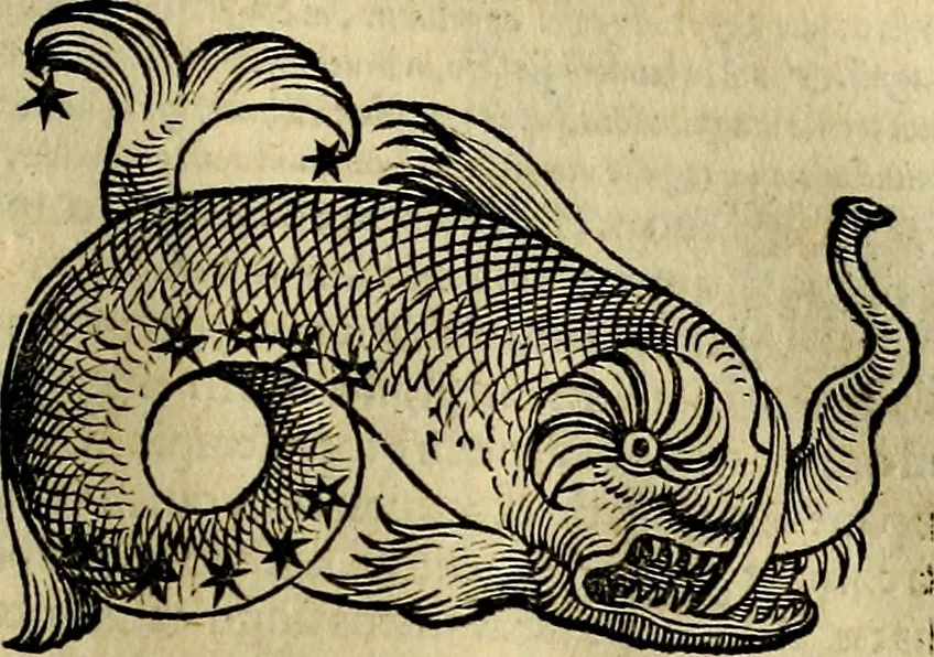 An illustration from C. Ivlii Hygini, Avgvsti liberti, Fabvlarvm liber ... antehac nunquam excusus. Evisdem Poeticon astronomicon libri quatuor. Quibus accesserunt similis agrumenti, Palaephati De fabulosis narrationibus, liber I. F. Fvlgentii Placiadis ... Mythologiarum libri III. Eivsdem De uocum antiquarum interpretatione, liber I. Arati Phainomenon fragmentum, Germanico Caesare interprete. Eivsdem Phaenomena Graece, cum interpretatione latina Procli De sphaera libellus, Graece & Latine. Index rerum & fabularum .., 1535, leaf 126