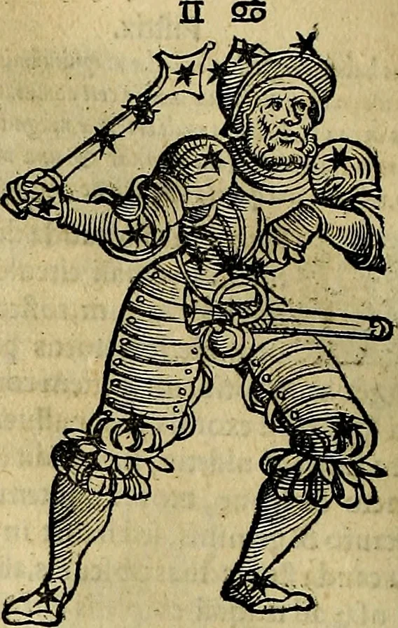 An illustration from C. Ivlii Hygini, Avgvsti liberti, Fabvlarvm liber ... antehac nunquam excusus. Evisdem Poeticon astronomicon libri quatuor. Quibus accesserunt similis agrumenti, Palaephati De fabulosis narrationibus, liber I. F. Fvlgentii Placiadis ... Mythologiarum libri III. Eivsdem De uocum antiquarum interpretatione, liber I. Arati Phainomenon fragmentum, Germanico Caesare interprete. Eivsdem Phaenomena Graece, cum interpretatione latina Procli De sphaera libellus, Graece & Latine. Index rerum & fabularum .., 1535, leaf 127