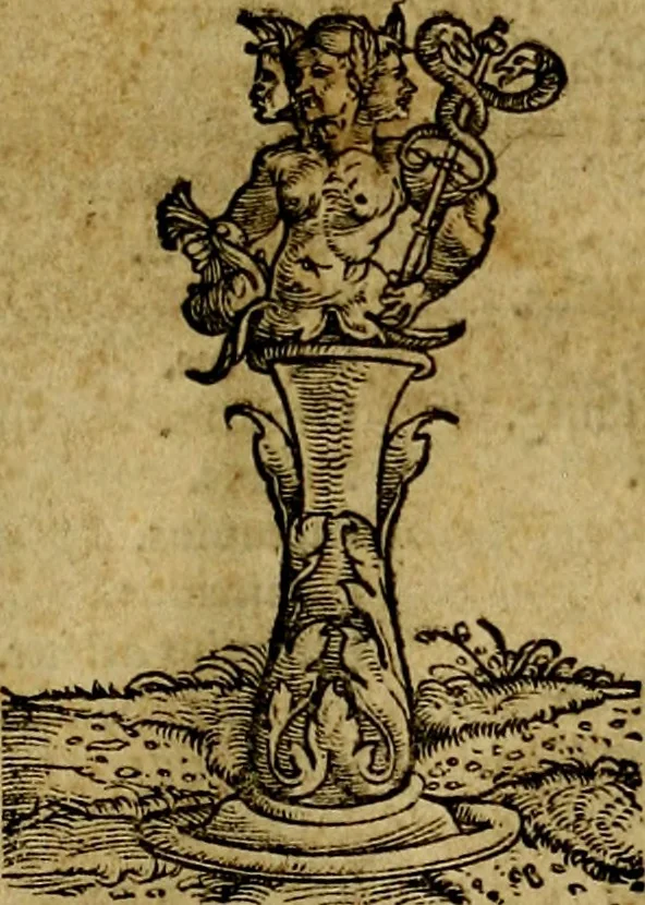 An illustration from C. Ivlii Hygini, Avgvsti liberti, Fabvlarvm liber ... antehac nunquam excusus. Evisdem Poeticon astronomicon libri quatuor. Quibus accesserunt similis agrumenti, Palaephati De fabulosis narrationibus, liber I. F. Fvlgentii Placiadis ... Mythologiarum libri III. Eivsdem De uocum antiquarum interpretatione, liber I. Arati Phainomenon fragmentum, Germanico Caesare interprete. Eivsdem Phaenomena Graece, cum interpretatione latina Procli De sphaera libellus, Graece & Latine. Index rerum & fabularum .., 1535, leaf 4