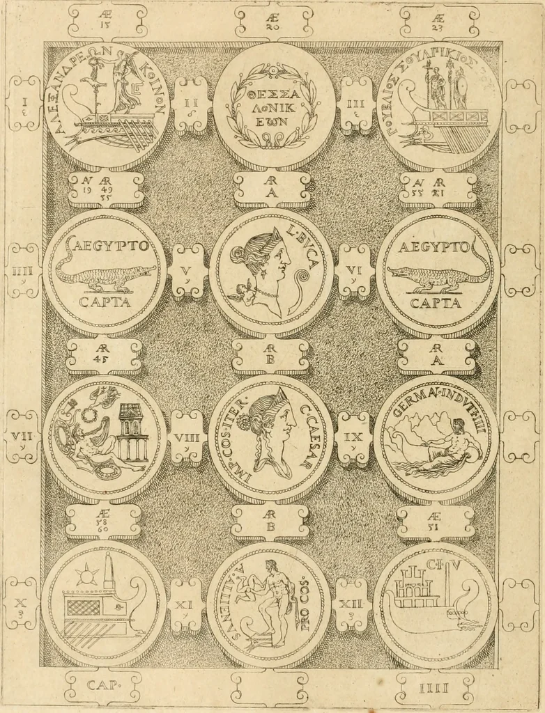 An illustration from C. Ivlivs Caesar, sive, Historiae imperatorvm Caesarvmqve romanorvm ex antiqvis nvmismatibvs restitvtae liber primvs : acessit C. Ivlii Caesaris vita et res gestae, 1563, leaf 47