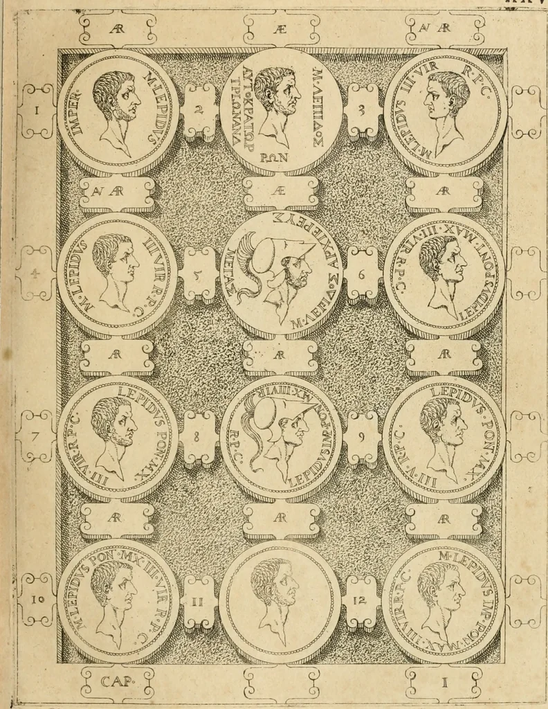 An illustration from C. Ivlivs Caesar, sive, Historiae imperatorvm Caesarvmqve romanorvm ex antiqvis nvmismatibvs restitvtae liber primvs : acessit C. Ivlii Caesaris vita et res gestae, 1563, leaf 62