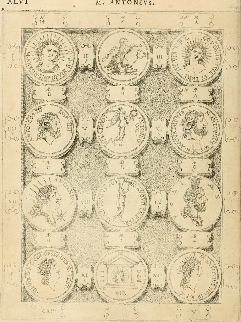 An illustration from C. Ivlivs Caesar, sive, Historiae imperatorvm Caesarvmqve romanorvm ex antiqvis nvmismatibvs restitvtae liber primvs : acessit C. Ivlii Caesaris vita et res gestae, 1563, leaf 83