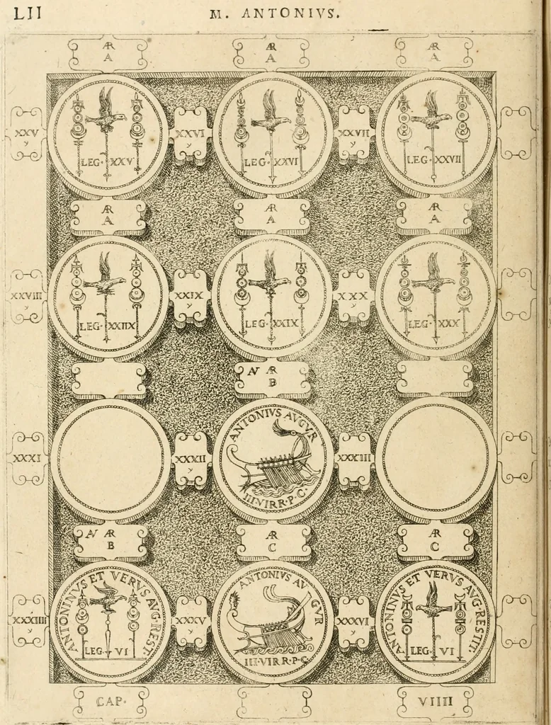 An illustration from C. Ivlivs Caesar, sive, Historiae imperatorvm Caesarvmqve romanorvm ex antiqvis nvmismatibvs restitvtae liber primvs : acessit C. Ivlii Caesaris vita et res gestae, 1563, leaf 89