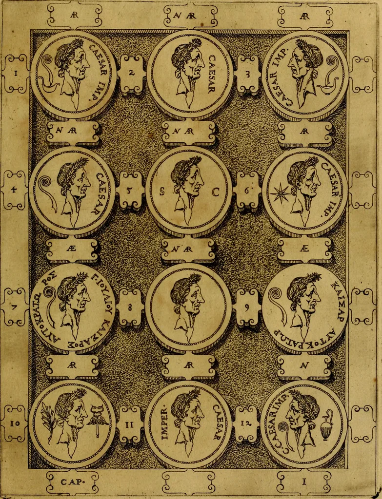 An illustration from C. Ivlivs Caesar : sive Historiae imperatorvm Caesarvmqve romanorvm ex antiqvis nvmismatibvs restitvtae liber primvs; accessit C. Ivlii Caesaris vita et res gestae, 1563, leaf 40