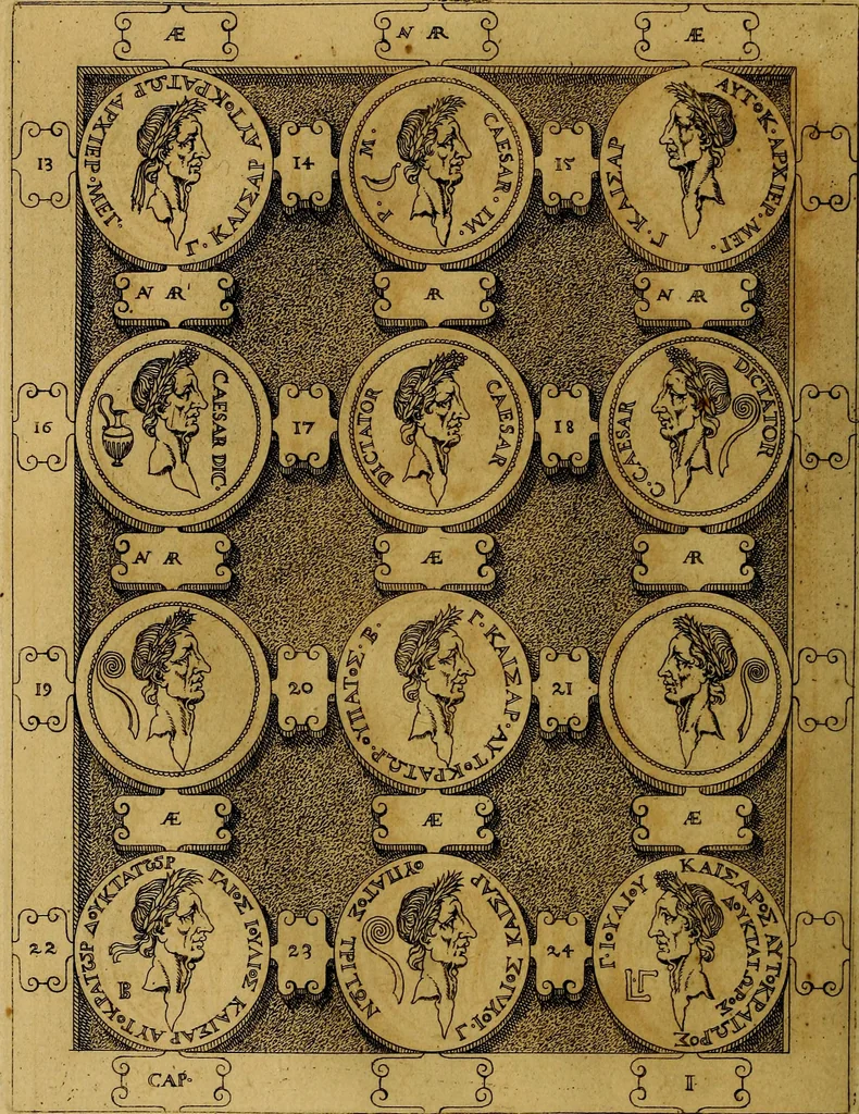 An illustration from C. Ivlivs Caesar : sive Historiae imperatorvm Caesarvmqve romanorvm ex antiqvis nvmismatibvs restitvtae liber primvs; accessit C. Ivlii Caesaris vita et res gestae, 1563, leaf 41