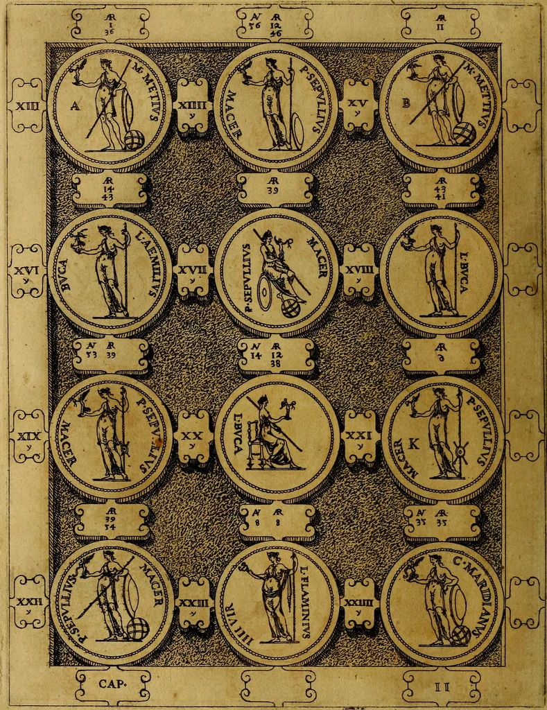 An illustration from C. Ivlivs Caesar : sive Historiae imperatorvm Caesarvmqve romanorvm ex antiqvis nvmismatibvs restitvtae liber primvs; accessit C. Ivlii Caesaris vita et res gestae, 1563, leaf 47
