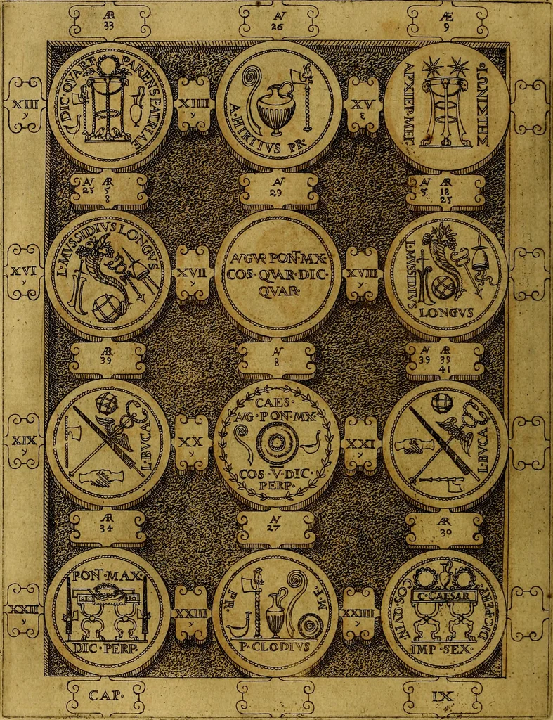 An illustration from C. Ivlivs Caesar : sive Historiae imperatorvm Caesarvmqve romanorvm ex antiqvis nvmismatibvs restitvtae liber primvs; accessit C. Ivlii Caesaris vita et res gestae, 1563, leaf 55