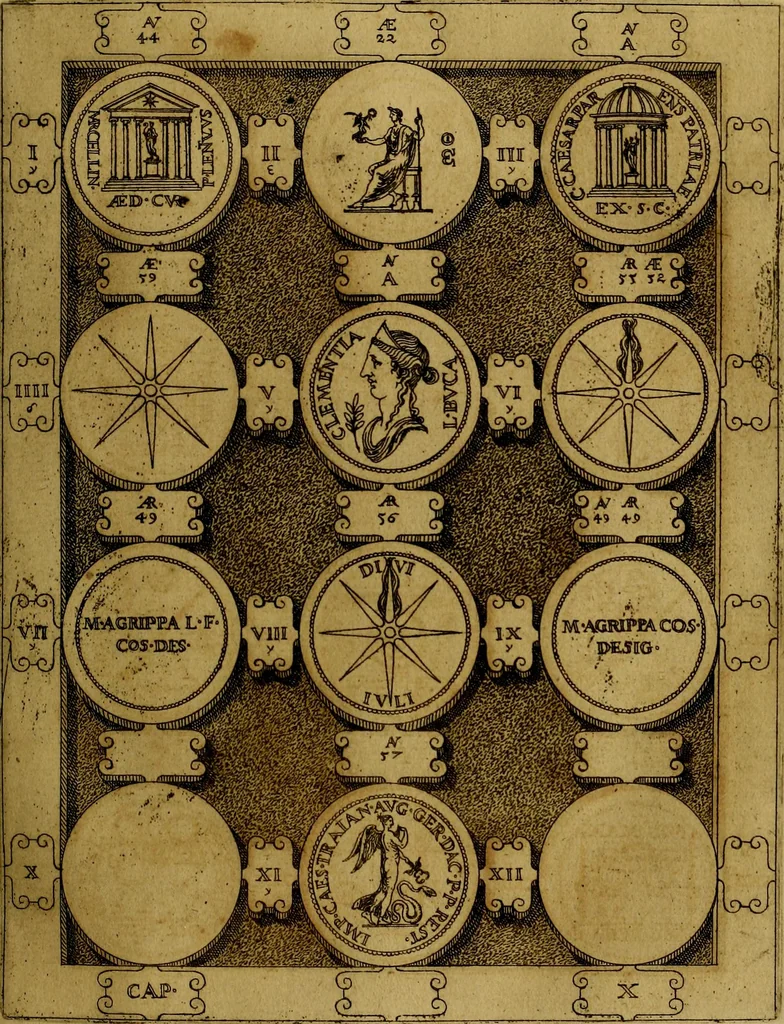 An illustration from C. Ivlivs Caesar : sive Historiae imperatorvm Caesarvmqve romanorvm ex antiqvis nvmismatibvs restitvtae liber primvs; accessit C. Ivlii Caesaris vita et res gestae, 1563, leaf 56