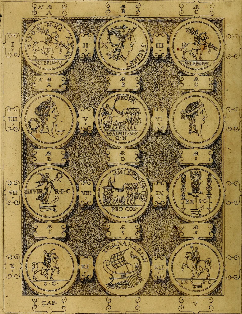 An illustration from C. Ivlivs Caesar : sive Historiae imperatorvm Caesarvmqve romanorvm ex antiqvis nvmismatibvs restitvtae liber primvs; accessit C. Ivlii Caesaris vita et res gestae, 1563, leaf 71