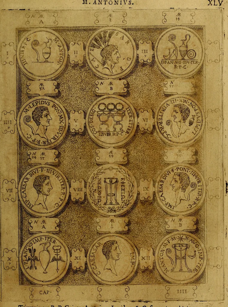 An illustration from C. Ivlivs Caesar : sive Historiae imperatorvm Caesarvmqve romanorvm ex antiqvis nvmismatibvs restitvtae liber primvs; accessit C. Ivlii Caesaris vita et res gestae, 1563, leaf 84