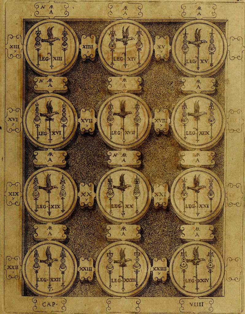 An illustration from C. Ivlivs Caesar : sive Historiae imperatorvm Caesarvmqve romanorvm ex antiqvis nvmismatibvs restitvtae liber primvs; accessit C. Ivlii Caesaris vita et res gestae, 1563, leaf 90
