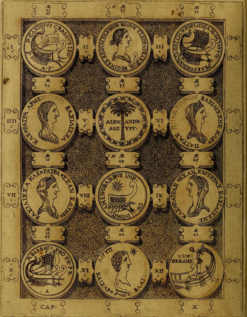 An illustration from C. Ivlivs Caesar : sive Historiae imperatorvm Caesarvmqve romanorvm ex antiqvis nvmismatibvs restitvtae liber primvs; accessit C. Ivlii Caesaris vita et res gestae, 1563, leaf 93