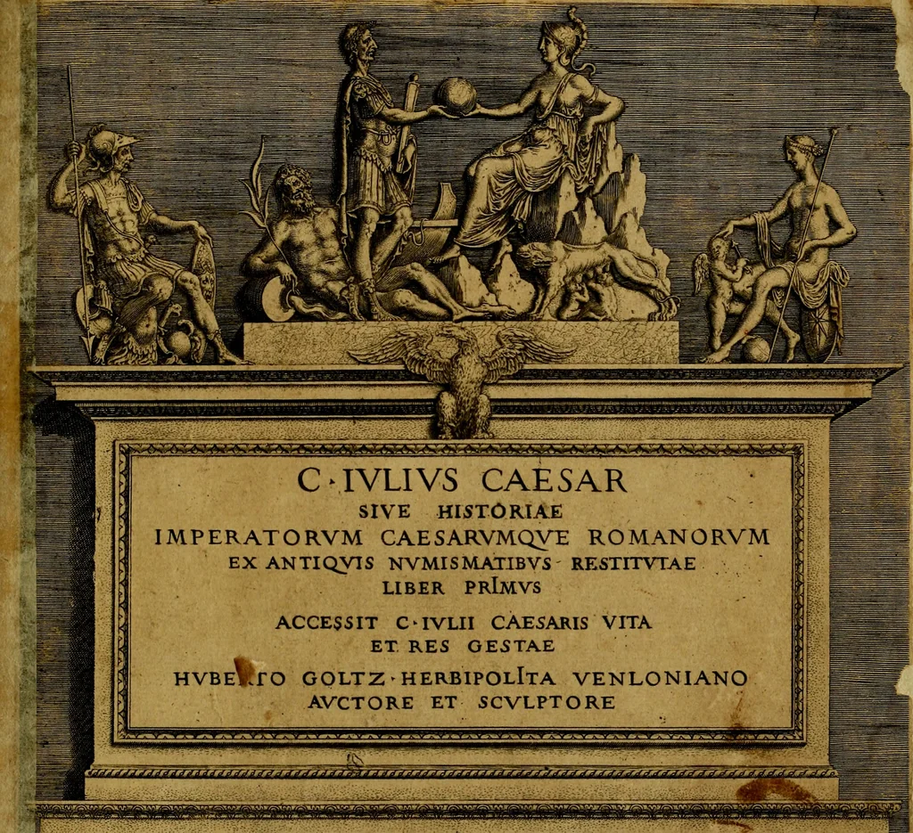 An illustration from C. Ivlivs Caesar : sive Historiae imperatorvm Caesarvmqve romanorvm ex antiqvis nvmismatibvs restitvtae liber primvs; accessit C. Ivlii Caesaris vita et res gestae, 1563, leaf 2