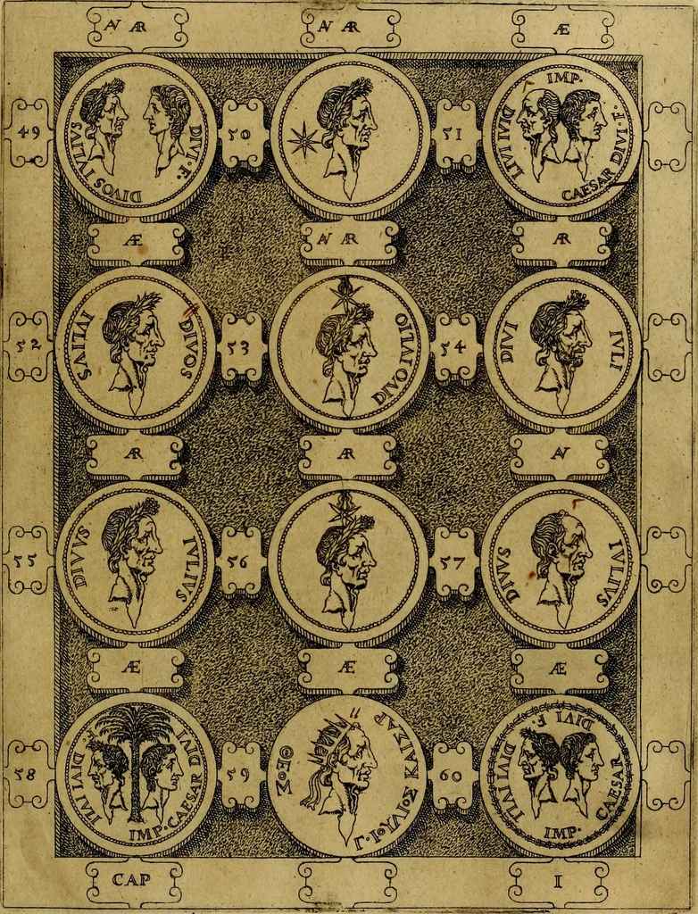 An illustration from C. Ivlivs Caesar : sive Historiae imperatorvm Caesarvmqve romanorvm ex antiqvis nvmismatibvs restitvtae liber primvs; accessit C. Ivlii Caesaris vita et res gestae, 1563, leaf 40