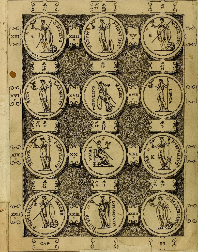 An illustration from C. Ivlivs Caesar : sive Historiae imperatorvm Caesarvmqve romanorvm ex antiqvis nvmismatibvs restitvtae liber primvs; accessit C. Ivlii Caesaris vita et res gestae, 1563, leaf 43