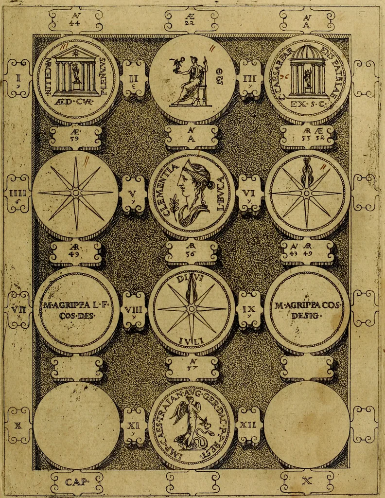 An illustration from C. Ivlivs Caesar : sive Historiae imperatorvm Caesarvmqve romanorvm ex antiqvis nvmismatibvs restitvtae liber primvs; accessit C. Ivlii Caesaris vita et res gestae, 1563, leaf 52