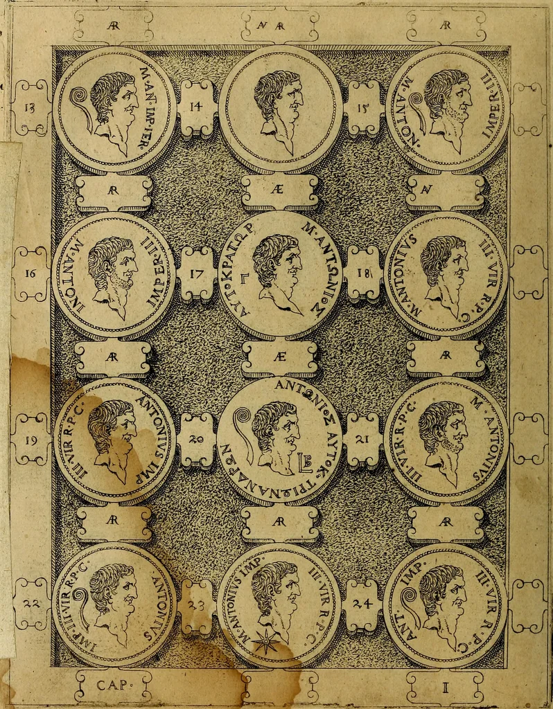 An illustration from C. Ivlivs Caesar : sive Historiae imperatorvm Caesarvmqve romanorvm ex antiqvis nvmismatibvs restitvtae liber primvs; accessit C. Ivlii Caesaris vita et res gestae, 1563, leaf 73