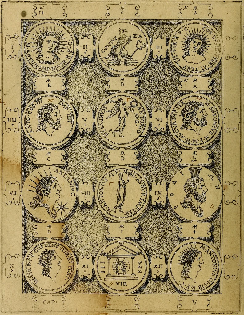 An illustration from C. Ivlivs Caesar : sive Historiae imperatorvm Caesarvmqve romanorvm ex antiqvis nvmismatibvs restitvtae liber primvs; accessit C. Ivlii Caesaris vita et res gestae, 1563, leaf 81