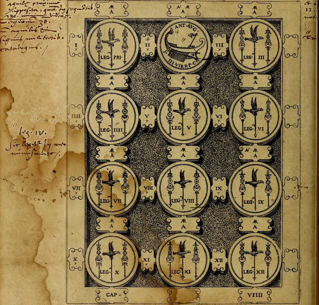 An illustration from C. Ivlivs Caesar : sive Historiae imperatorvm Caesarvmqve romanorvm ex antiqvis nvmismatibvs restitvtae liber primvs; accessit C. Ivlii Caesaris vita et res gestae, 1563, leaf 85