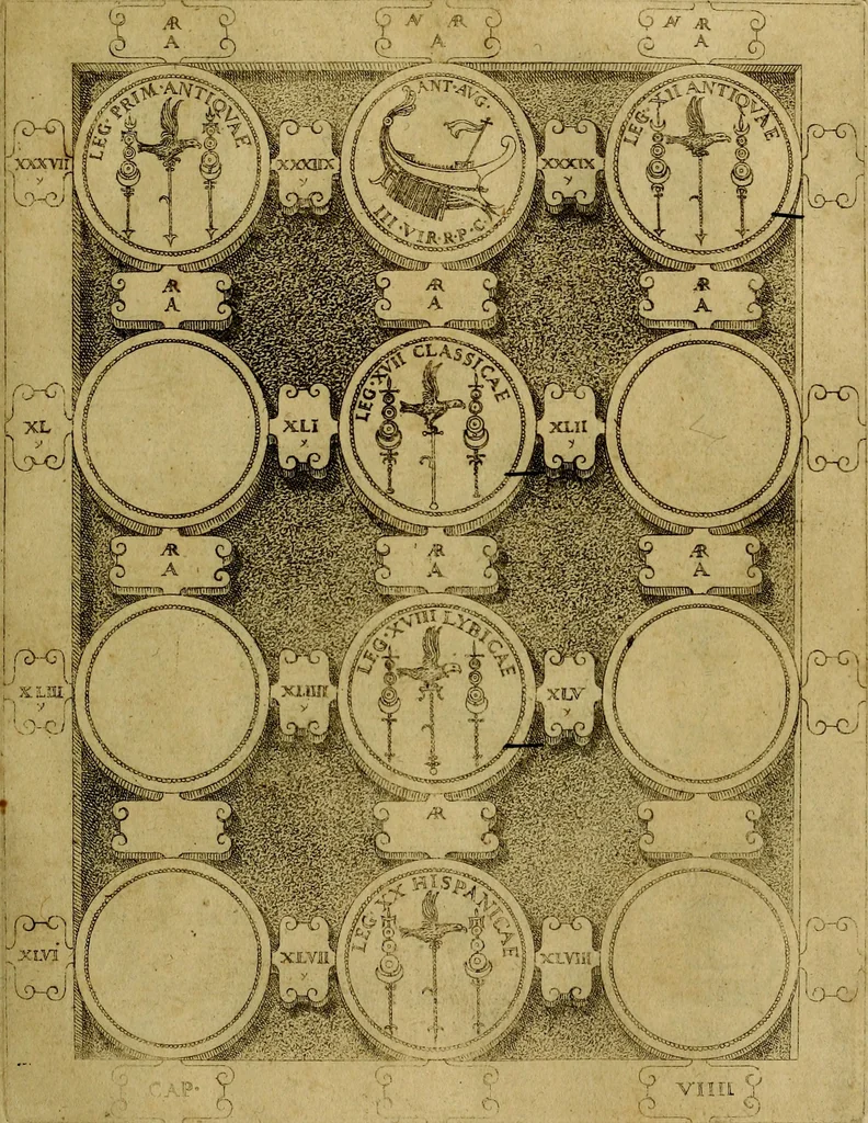 An illustration from C. Ivlivs Caesar : sive Historiae imperatorvm Caesarvmqve romanorvm ex antiqvis nvmismatibvs restitvtae liber primvs; accessit C. Ivlii Caesaris vita et res gestae, 1563, leaf 88