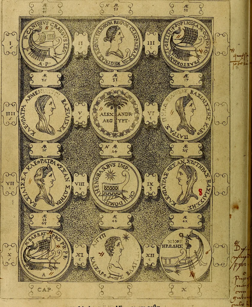 An illustration from C. Ivlivs Caesar : sive Historiae imperatorvm Caesarvmqve romanorvm ex antiqvis nvmismatibvs restitvtae liber primvs; accessit C. Ivlii Caesaris vita et res gestae, 1563, leaf 89