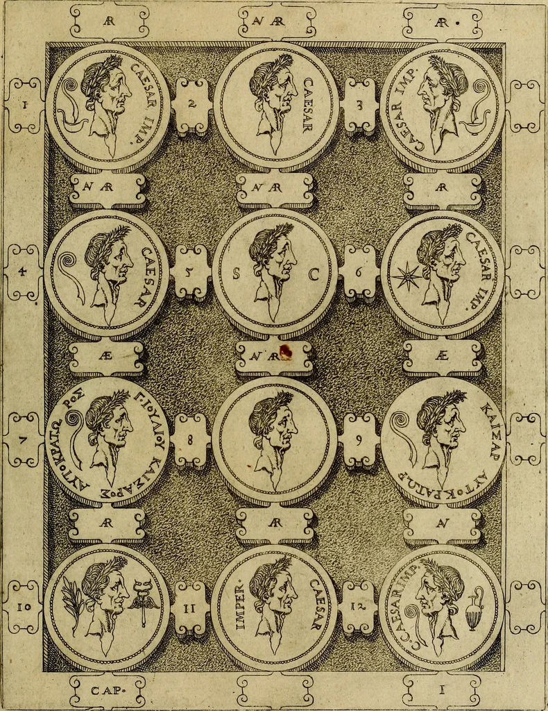 An illustration from C. Ivlivs Caesar : sive Historiae imperatorvm Caesarvmqve romanorvm ex antiqvis nvmismatibvs restitvtae liber primvs; accessit C. Ivlii Caesaris vita et res gestae, 1563, leaf 36