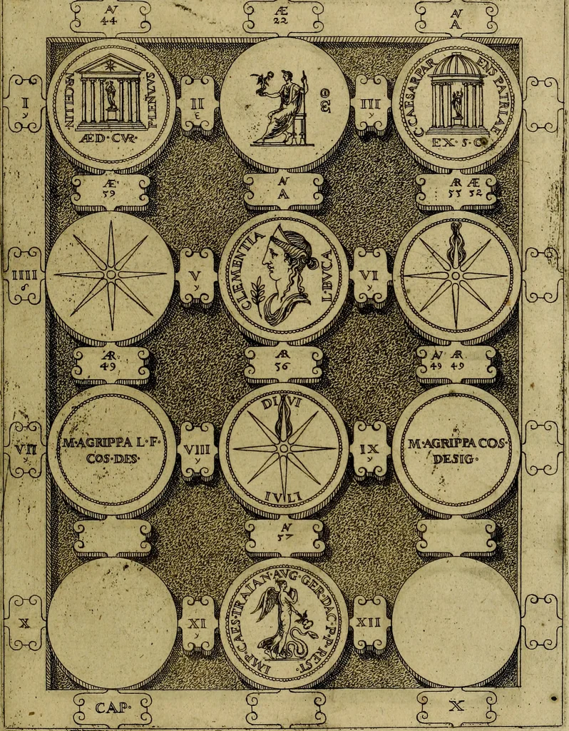 An illustration from C. Ivlivs Caesar : sive Historiae imperatorvm Caesarvmqve romanorvm ex antiqvis nvmismatibvs restitvtae liber primvs; accessit C. Ivlii Caesaris vita et res gestae, 1563, leaf 52