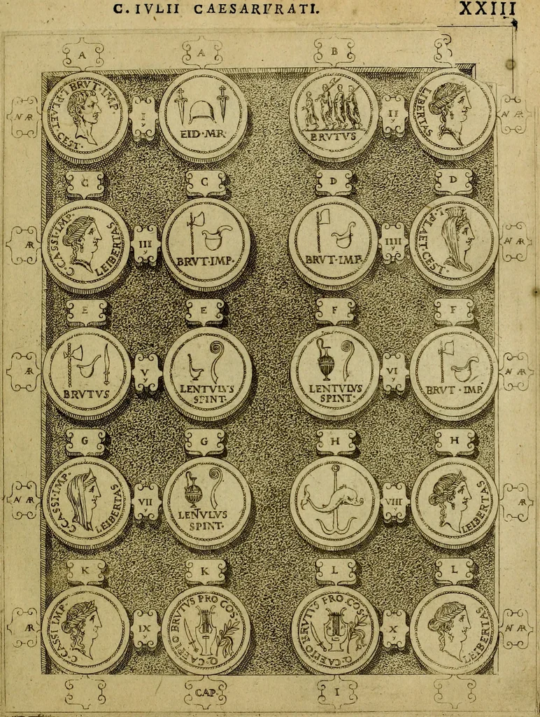 An illustration from C. Ivlivs Caesar : sive Historiae imperatorvm Caesarvmqve romanorvm ex antiqvis nvmismatibvs restitvtae liber primvs; accessit C. Ivlii Caesaris vita et res gestae, 1563, leaf 56