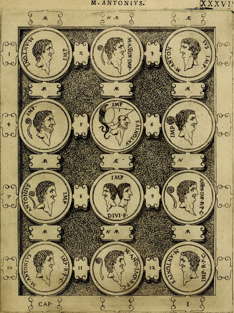 An illustration from C. Ivlivs Caesar : sive Historiae imperatorvm Caesarvmqve romanorvm ex antiqvis nvmismatibvs restitvtae liber primvs; accessit C. Ivlii Caesaris vita et res gestae, 1563, leaf 70
