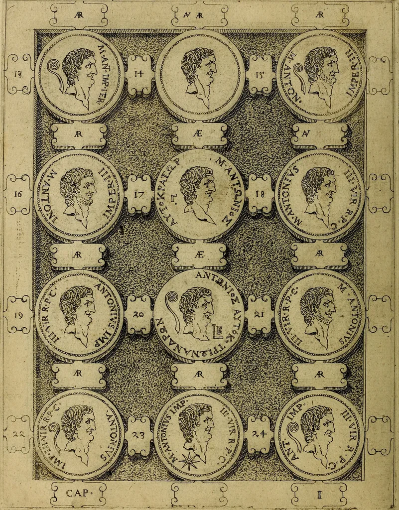 An illustration from C. Ivlivs Caesar : sive Historiae imperatorvm Caesarvmqve romanorvm ex antiqvis nvmismatibvs restitvtae liber primvs; accessit C. Ivlii Caesaris vita et res gestae, 1563, leaf 71