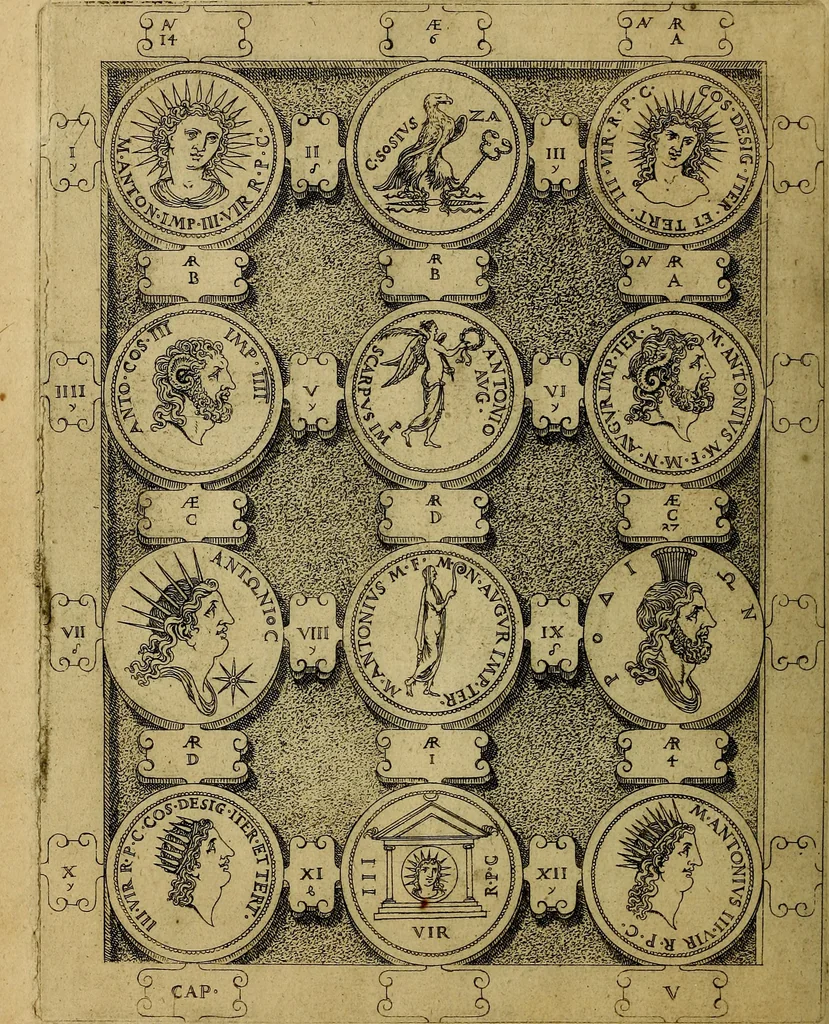 An illustration from C. Ivlivs Caesar : sive Historiae imperatorvm Caesarvmqve romanorvm ex antiqvis nvmismatibvs restitvtae liber primvs; accessit C. Ivlii Caesaris vita et res gestae, 1563, leaf 79