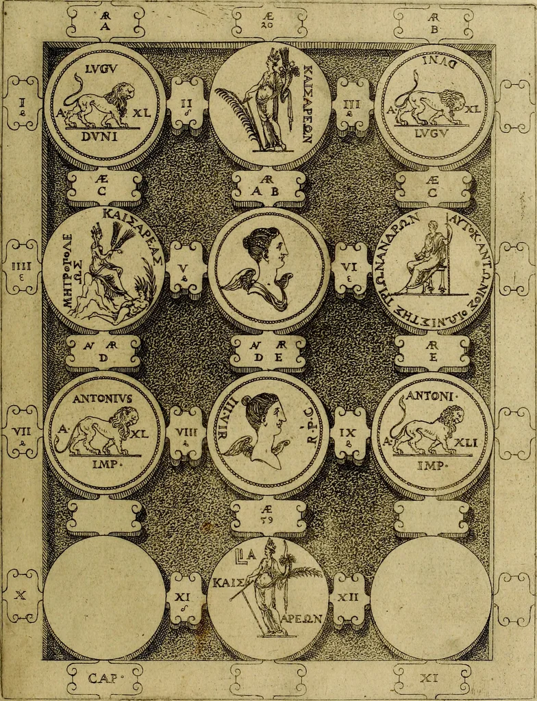 An illustration from C. Ivlivs Caesar : sive Historiae imperatorvm Caesarvmqve romanorvm ex antiqvis nvmismatibvs restitvtae liber primvs; accessit C. Ivlii Caesaris vita et res gestae, 1563, leaf 88