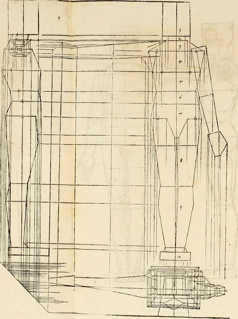 An illustration from Clariss[imi] pictoris et geometræ Alberti Dureri, De varietate figurarum et flexuris partium ac gestib[um] imaginum, : libri duo, cqui priorib[us] De symmetria quondam editis, nunc primum in latinum conversi accesserunt, 1534, leaf 101