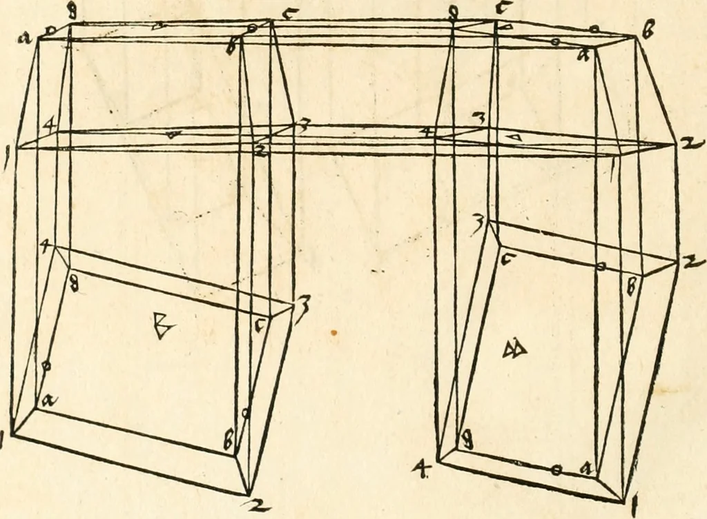 An illustration from Clariss[imi] pictoris et geometræ Alberti Dureri, De varietate figurarum et flexuris partium ac gestib[um] imaginum, : libri duo, cqui priorib[us] De symmetria quondam editis, nunc primum in latinum conversi accesserunt, 1534, leaf 109