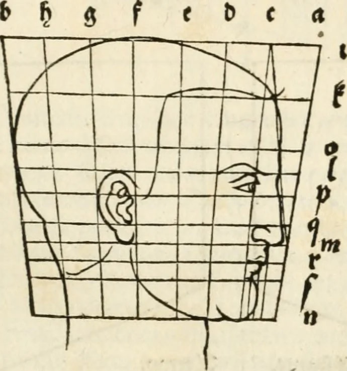 An illustration from Clariss[imi] pictoris et geometræ Alberti Dureri, De varietate figurarum et flexuris partium ac gestib[um] imaginum, : libri duo, cqui priorib[us] De symmetria quondam editis, nunc primum in latinum conversi accesserunt, 1534, leaf 22
