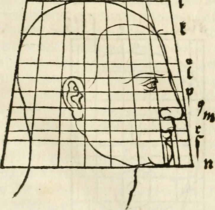 An illustration from Clariss[imi] pictoris et geometræ Alberti Dureri, De varietate figurarum et flexuris partium ac gestib[um] imaginum, : libri duo, cqui priorib[us] De symmetria quondam editis, nunc primum in latinum conversi accesserunt, 1534, leaf 22