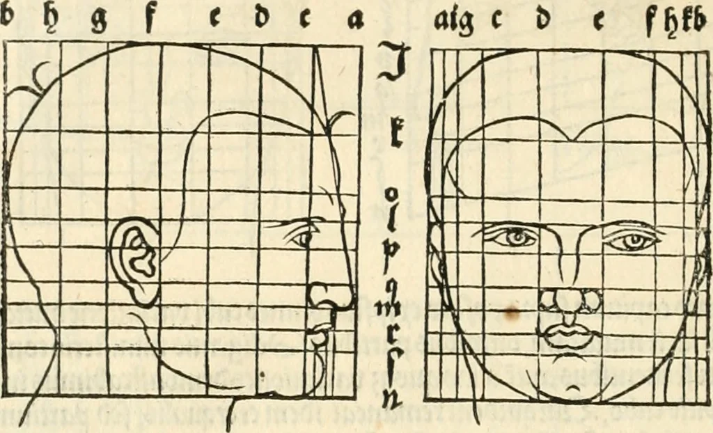 An illustration from Clariss[imi] pictoris et geometræ Alberti Dureri, De varietate figurarum et flexuris partium ac gestib[um] imaginum, : libri duo, cqui priorib[us] De symmetria quondam editis, nunc primum in latinum conversi accesserunt, 1534, leaf 25