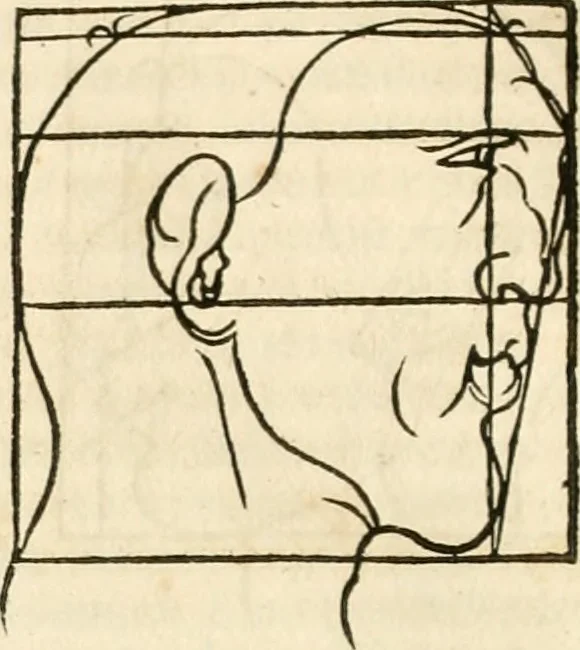 An illustration from Clariss[imi] pictoris et geometræ Alberti Dureri, De varietate figurarum et flexuris partium ac gestib[um] imaginum, : libri duo, cqui priorib[us] De symmetria quondam editis, nunc primum in latinum conversi accesserunt, 1534, leaf 35
