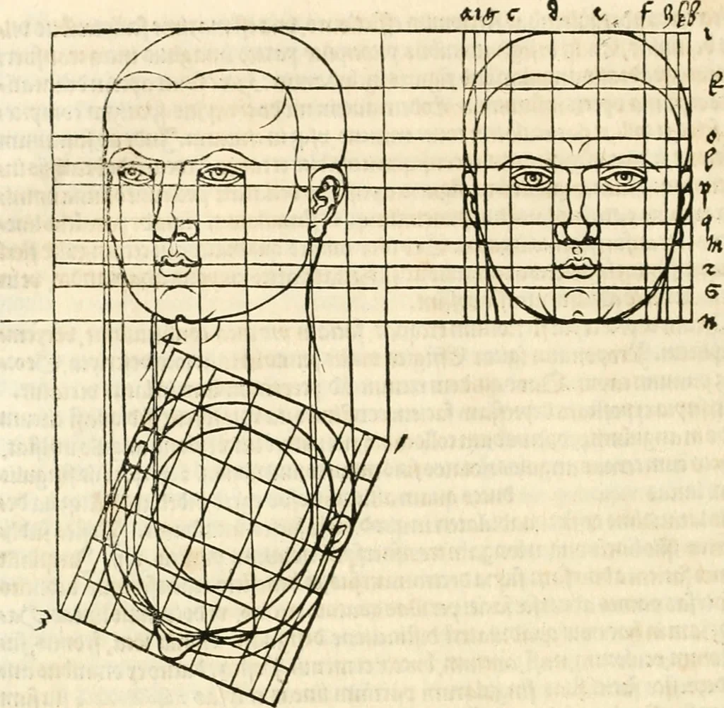 An illustration from Clariss[imi] pictoris et geometræ Alberti Dureri, De varietate figurarum et flexuris partium ac gestib[um] imaginum, : libri duo, cqui priorib[us] De symmetria quondam editis, nunc primum in latinum conversi accesserunt, 1534, leaf 77
