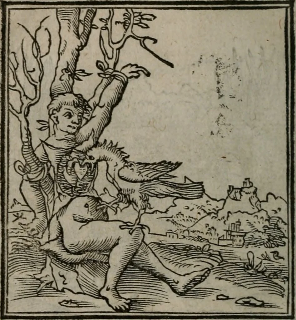 An illustration from Clarissimi Viri D. Andreae Alciati Emblematum libellus : vigilanter recognitus, & ab ipso iam authore locupletatus, 1542, leaf 33