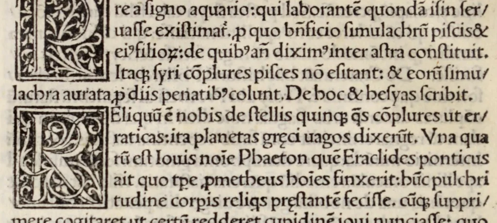 An illustration from Clarissimi viri Hyginii Poeticon astronomicon : opus vtilissimum foeliciter incipit : de mundi & sphere ac utriusq3 ptiũ declaratione : Liber prim⁹ Prohemiũ Hyginius. M. Fabio plurimã salutẽ, leaf 48