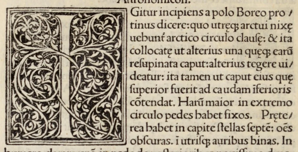 An illustration from Clarissimi viri Hyginii Poeticon astronomicon : opus vtilissimum foeliciter incipit : de mundi & sphere ac utriusq3 ptiũ declaratione : Liber prim⁹ Prohemiũ Hyginius. M. Fabio plurimã salutẽ, leaf 50
